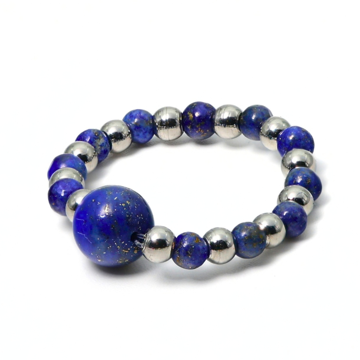 Alba Edelstein Ring – Elastischer Kugelring & Versilberter Edelstahl