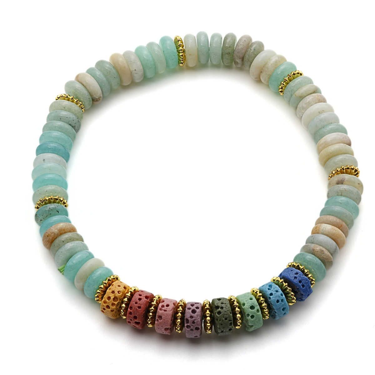 Aura Edelstein Armband - Amazonit & 7 Chakra Lavastein