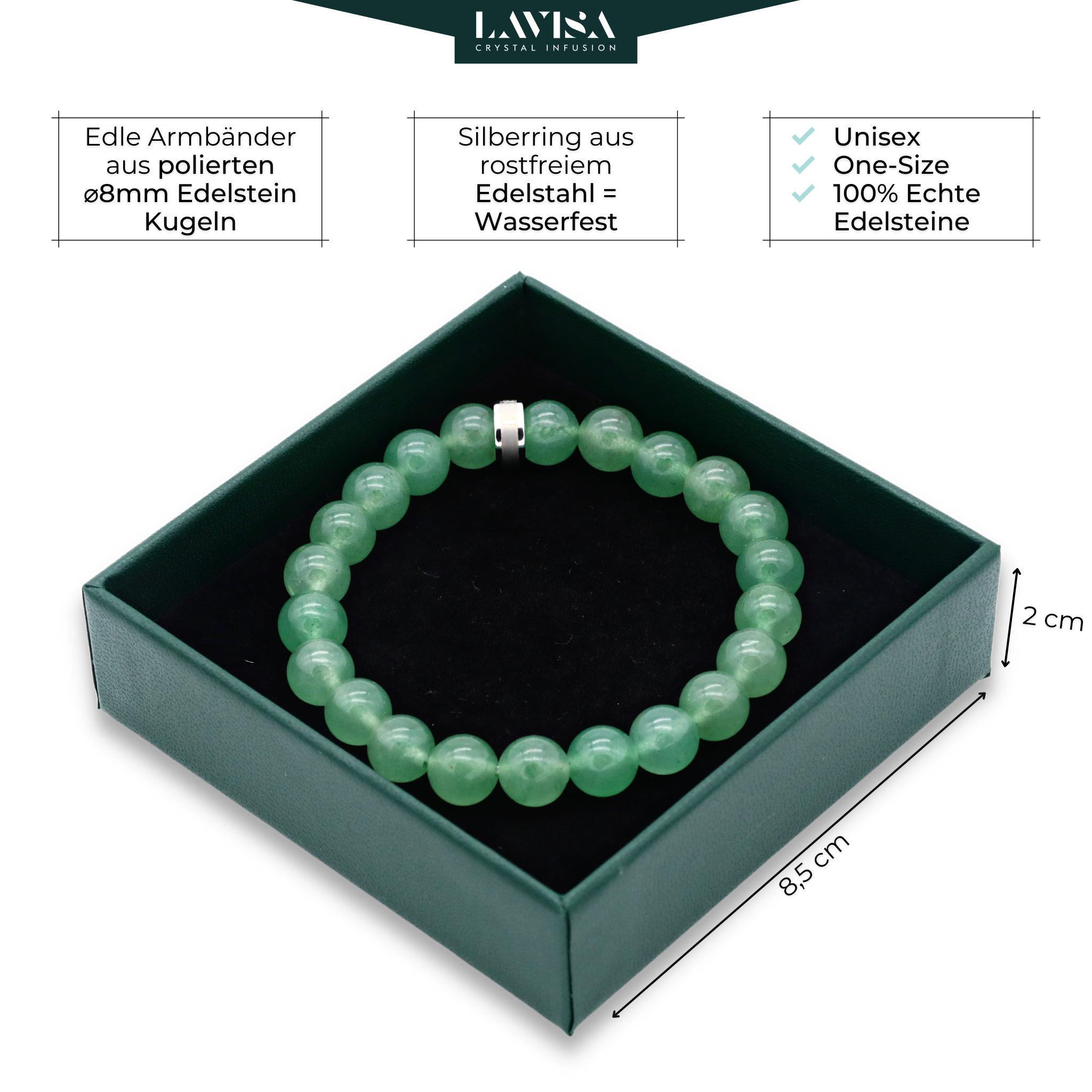 Grüner Aventurin Edelstein Armbänder lavisa 10 Varianten 8mm Perlen Kristallarmband